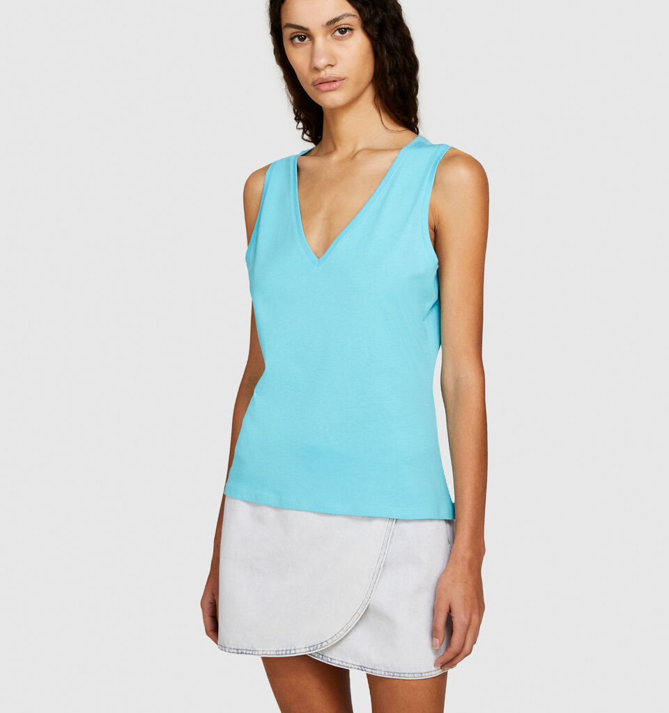 Tank top in 100% cotton - women's tops - Turquoise | Sisley image number 4